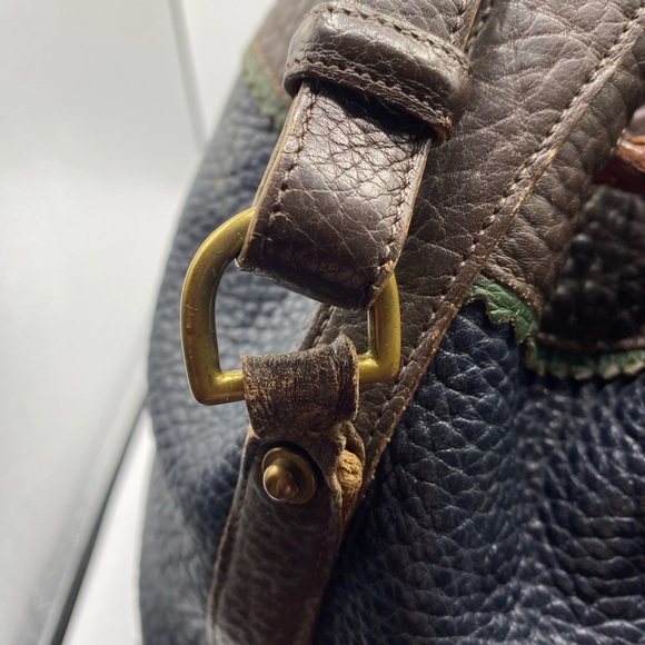 Dooney & Bourke navy w green & brown trim VTG TETON shoulder bag#597 - Picture 12 of 12